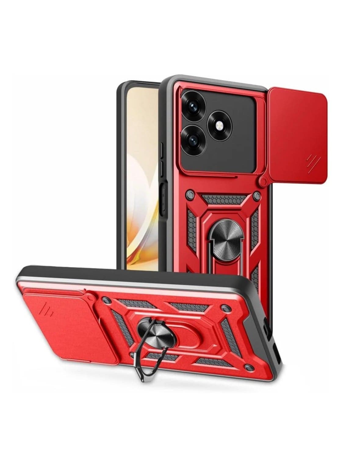 Compatible with Honor X5c/X5c Plus cases, featuring a sliding camera cover Heavy-duty military-grade shockproof magnetic ring mount