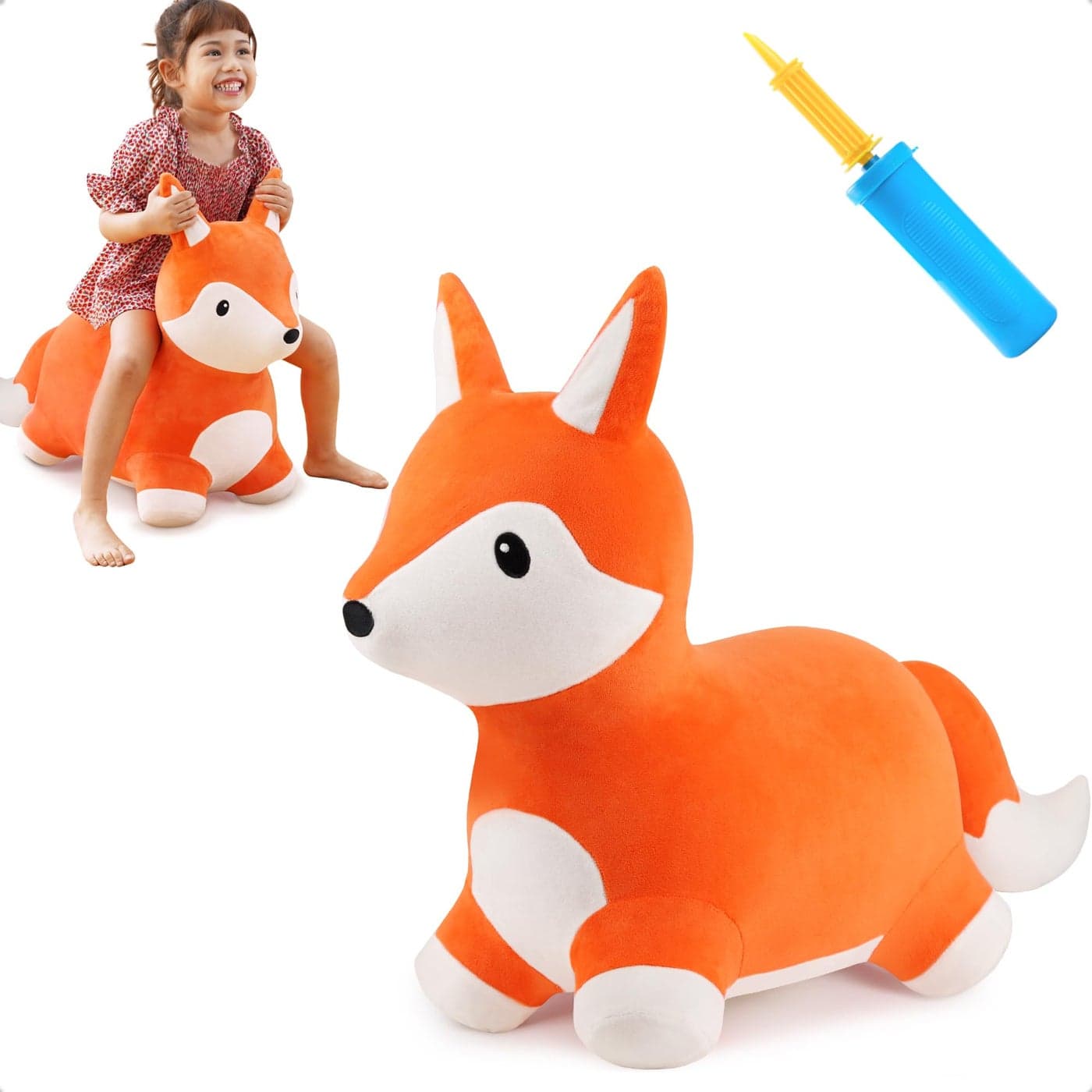 iPlay iLearn Bouncy Pals Fox Hopping Horse Plush Inflatable Animal Hopper Indoor n Outdoor Ride on Jumping Bounce Toys Birthday Gift for 18 Months 2 3 4 5 Year Old Kids Toddlers Boys Girls