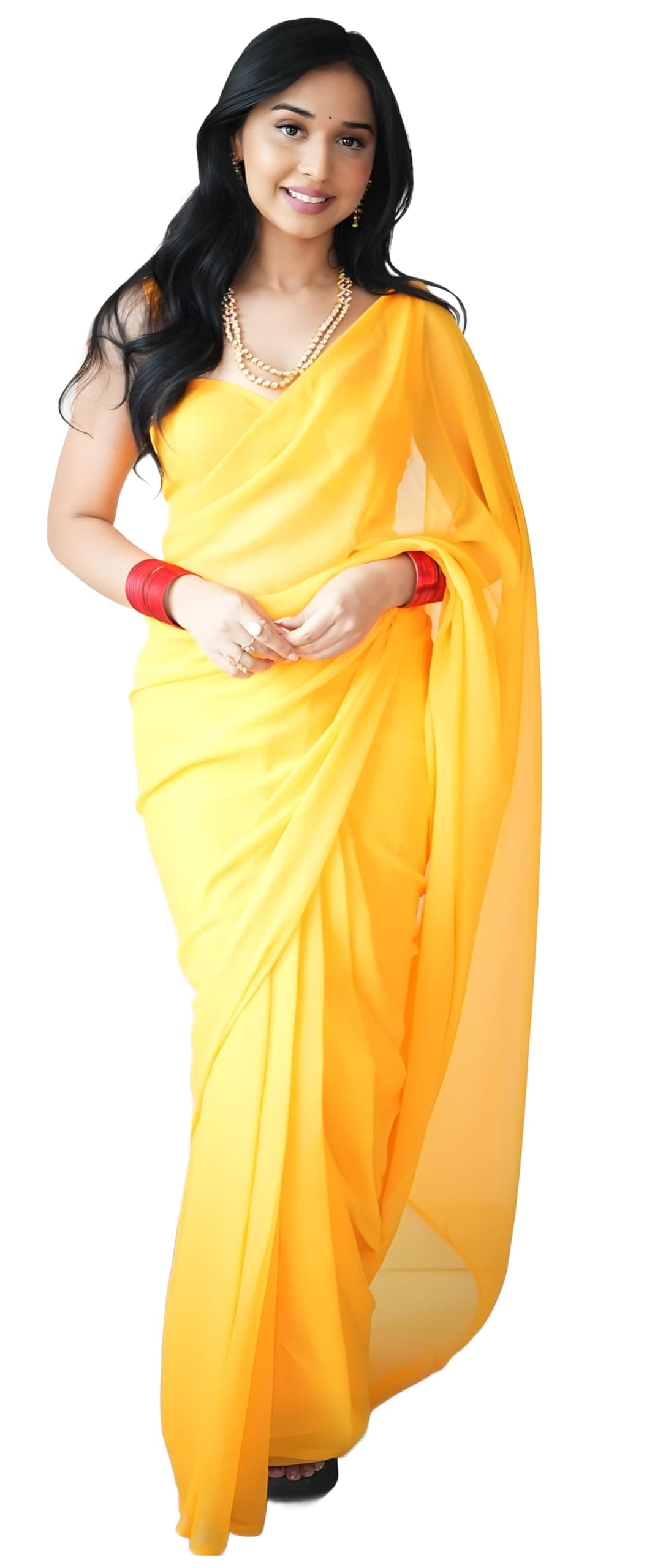 StyleScope Women's Plain Georgette Ready To Wear One Minute Saree With Unstitched Blouse Piece (Kalki Gold_Gold_Free Size)