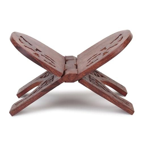 Crafty Essentials Sheesham Wood Hand-Carved Holy Book Stand Foldable Rehal Stand for Quran, Bible, Bhagwat Gita, Ramayana & Guru Granth Sahib, 13x6 Inch