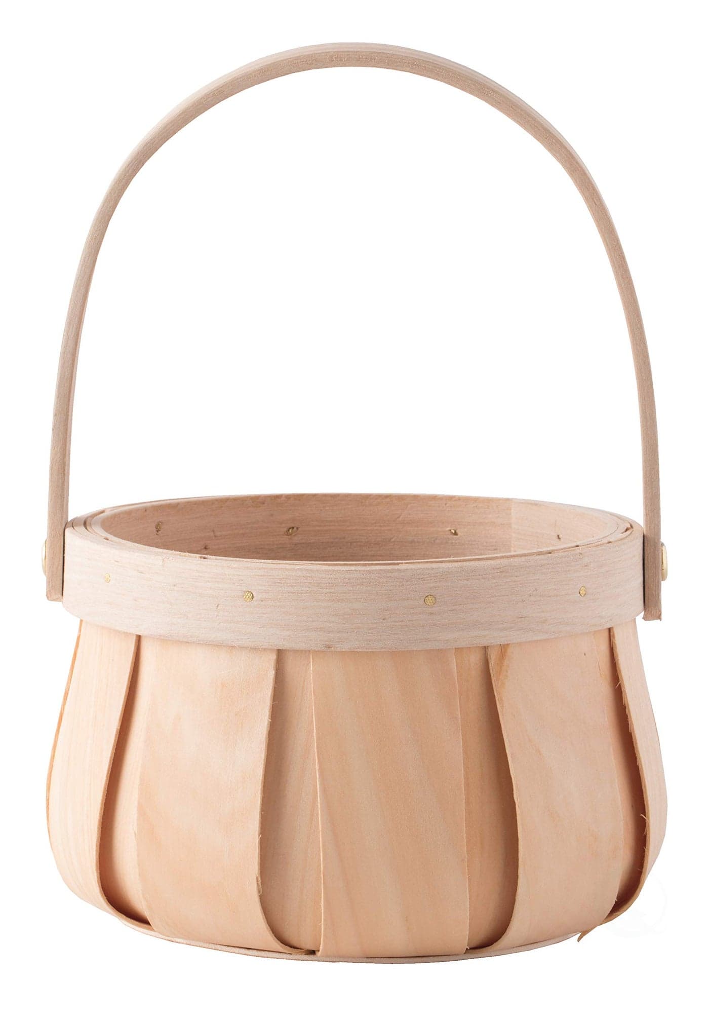 Vintiquewise Small Round Natural Woodchip Wooden Decorative Storage Basket with Handle