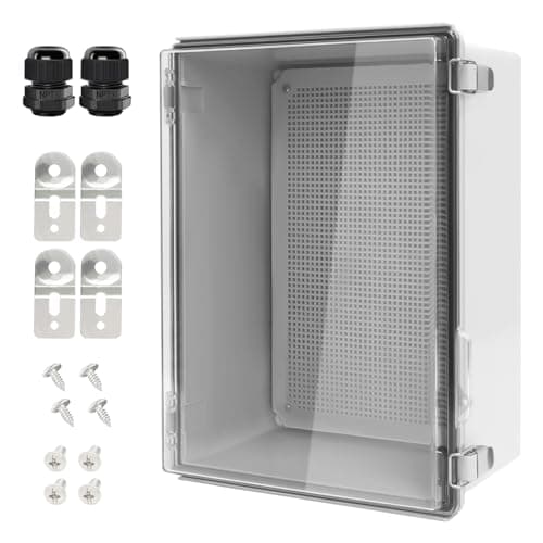 LeMotech Electrical Box, IP67 Waterproof Hinged Clear Cover Stainless Steel Latch Junction Box, ABS Plastic Electrical Enclosure with Mounting Plate,Wall Brackets, Cable Glands,15.7"x11.8"x7.0",Grey