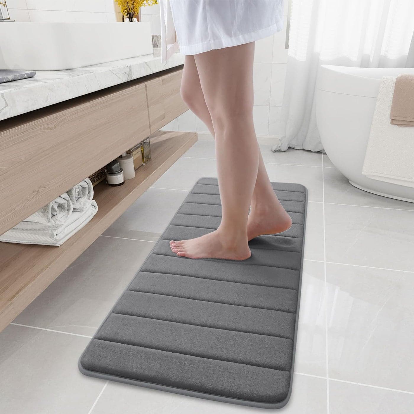 Buganda Memory Foam Bath Mat 47 x 17 Ultra Soft and NonSlip Bathroom Rugs Water Absorbent and Machine Washable Bath Rug Runner for Bathroom Shower and Tub Grey