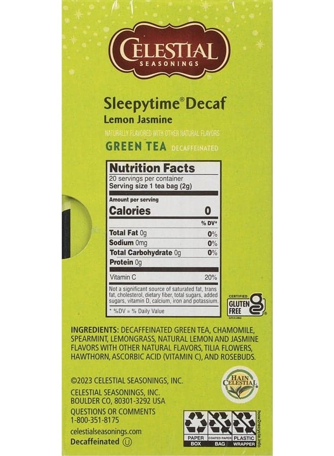 Green Tea, Sleepytime Decaf Lemon Jasmine, Decaffeinated Sleep Tea, 20 Tea Bags (Pack of 6) (Packaging May Vary)