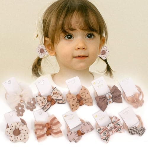 BIANHUAN Boutique Hair Ties 20 Pcs 10pairs Hair Accessories with Bows 12 Inch Hair Ties for Baby Girls Toddler Hair Bows Elastics Ponytail Holders for Kids Under 4 Years Old SetE