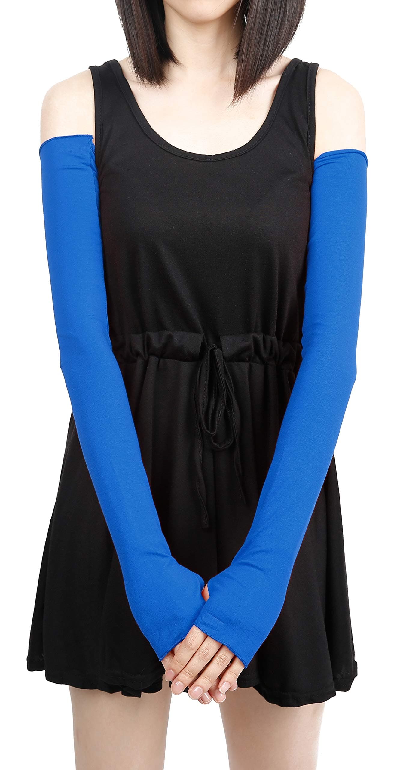 Women Stretchy Long Sleeve Fingerless Gloves (DarkBlue)