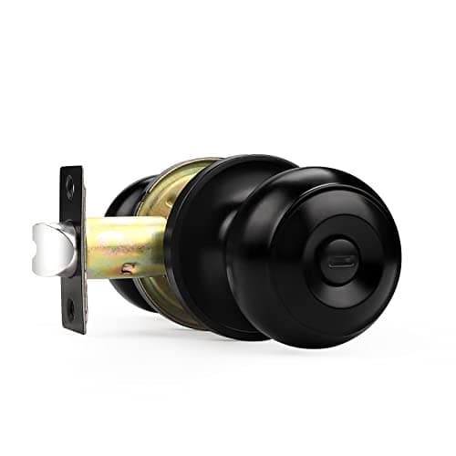 Probrico Interior Door Knob Matte Black Door Lever with Lock, Indoor Keyless Door Handle, Privacy Door Lock Knob for Bedroom/Bathroom Flat Ball Knob, 1 Pack