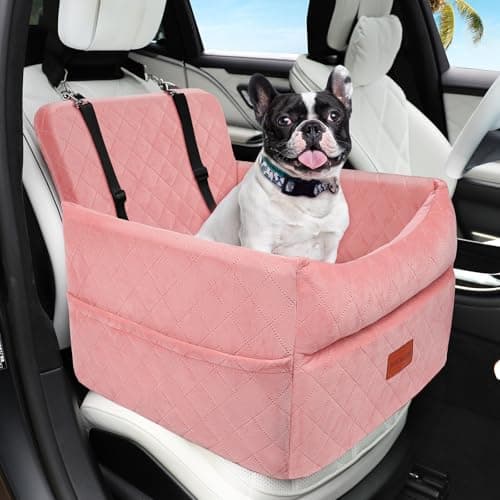 HEGGCOOE Dog Car Seat for Small Medium Dogs Memory Foam Puppy Dog Booster Seat with Thick Cushion for Dogs Under 35lbs Detachable Washable Pet Car Seat Travel Bed with Storage Pockets2 Safety Belts