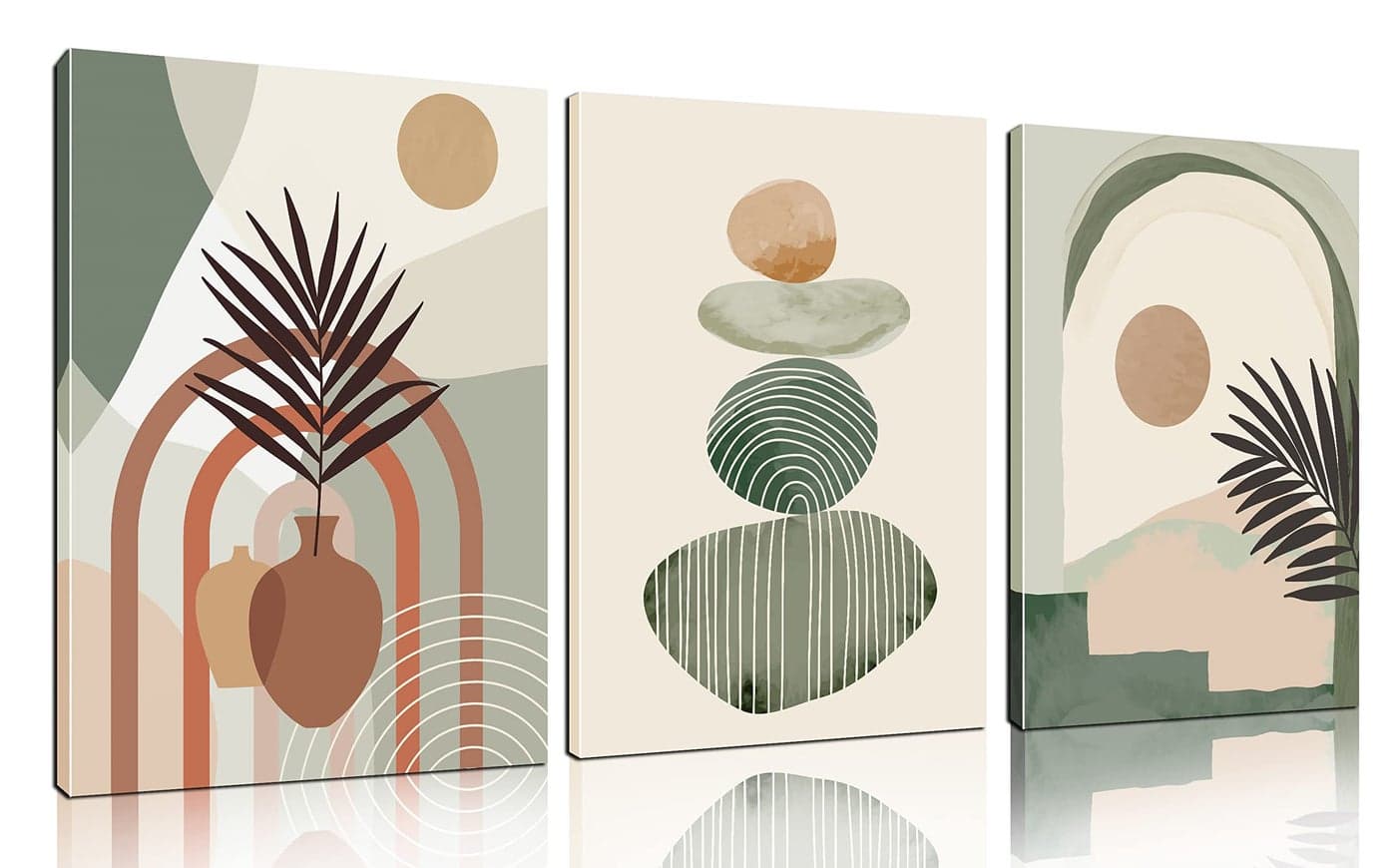 ZHAOSHOP Boho Art WallDecor Green Canvas Wall Art For Bedroom 3 Piece Wall Art Decor Stretched and Framed Ready To Hang Size 16 x 12