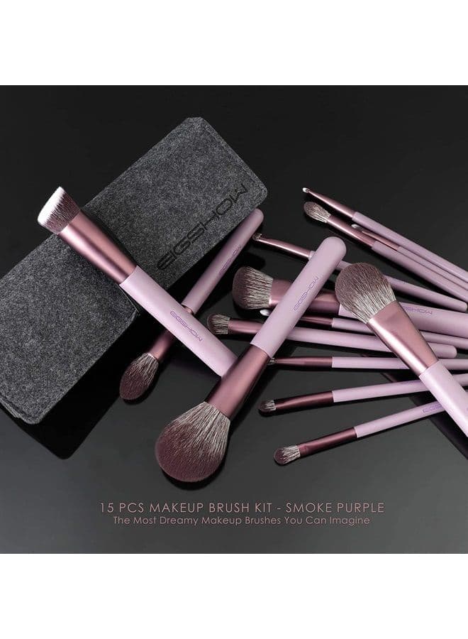 Makeup Brush Set, EIGSHOW Professional Makeup Brushes Kit Foundation Powder Concealers Eye Shadows Makeup 15 Piece for Eye Face Liquid Cream Cosmetics Brushes Kit (Purple)