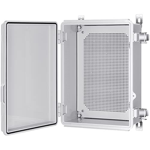 Gratury Junction Box, IP67 Waterproof Plastic Enclosure for Electrical Project, Hinged Grey Cover, Includes Mounting Plate and Wall Bracket 370×270×150mm (14.6"×10.6"×5.9")