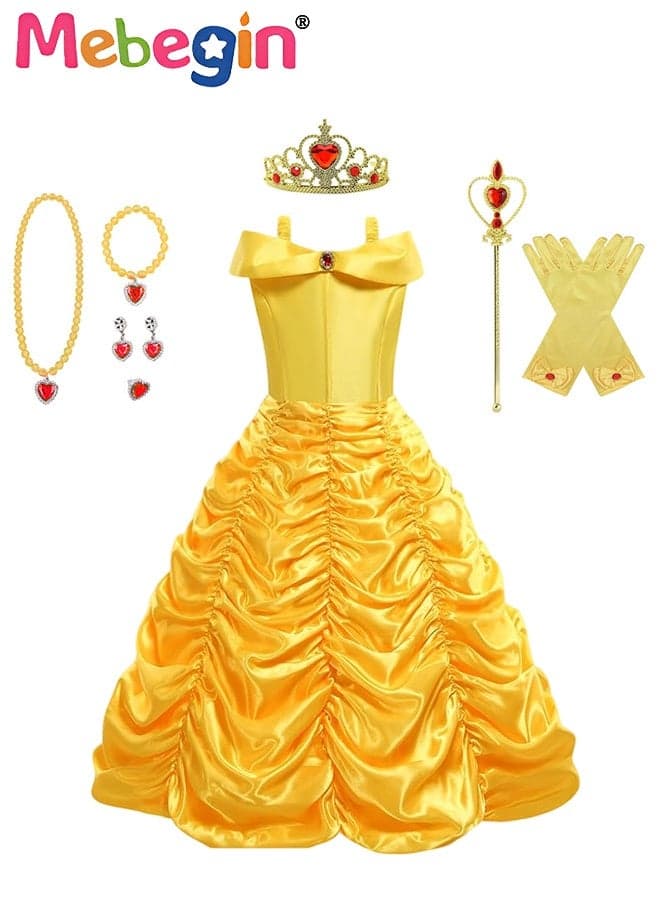 Princess Dress Set with 7 PCS Accessaries, Gorgeous Off Shoulder Princess Costume, Elegant Princess Dress Up Costume for Girls, Great for Fancy Dress Parties, Birthdays, Prom Outfits and Cosplay Activities