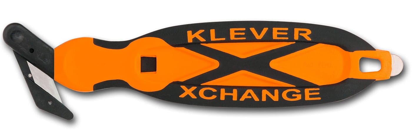 Klever XChange, Box Cutter, Safety Cutter, Utility Knife, Safety Knife, Replaceable Head Perfect for Cutting Double Wall Cardboard or Other Thick Material (Orange)
