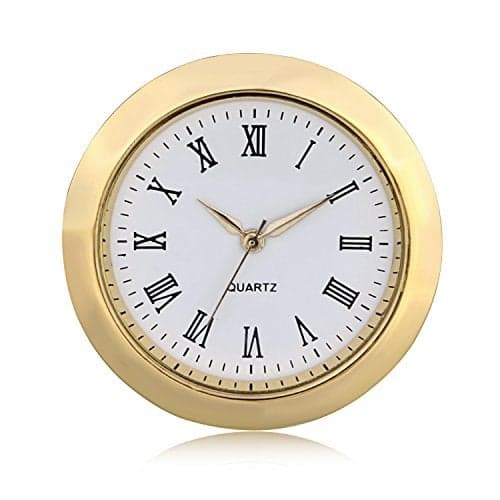 ShoppeWatch Mini Clock Insert 1 7/16" (35mm) Quartz Movement | Miniature Clock Face Insert | Small Round Fit Up White Dial Gold Tone Bezel Roman Numerals CK096GD