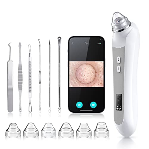 Blackhead Remover Vacuum Black Head Remover for Face with Camera Pore Vacuum for Men and Women USB Interface Type Blackhead Remover Tools 6 Suction Heads 3 Adjustment Modes Grey