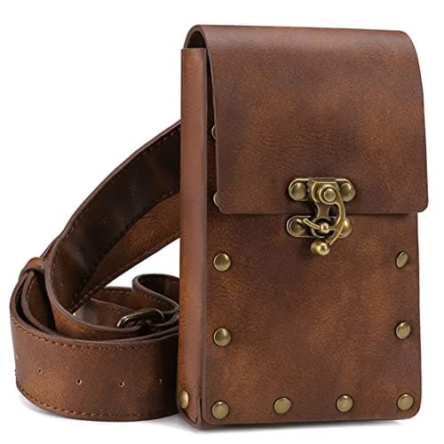 Belt Pouch Waist Bag Fanny Pack Medieval Vintage Phone Holder Holster Belt Purse Wallet Hip Pocket Festival Ren Faire Costume (Brown)