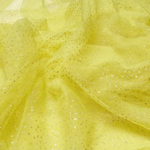 Sewdudely 60 Light Yellow Tulle Glitter Shiny Silver Sequins Fabric by The Yard for BridalWeddingParty DecorationTulle DressCostumeGift WrappingDIY Crafts1 Yard