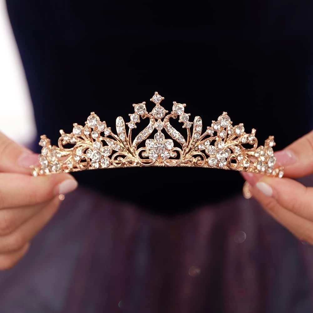 JWICOS Tiaras for Women Girls Birthday Crown Rhinestone Tiara Princess Crown for Women Bridal Wedding Prom Birthday Party Halloween Costumes Hair Accessories for Women Girls