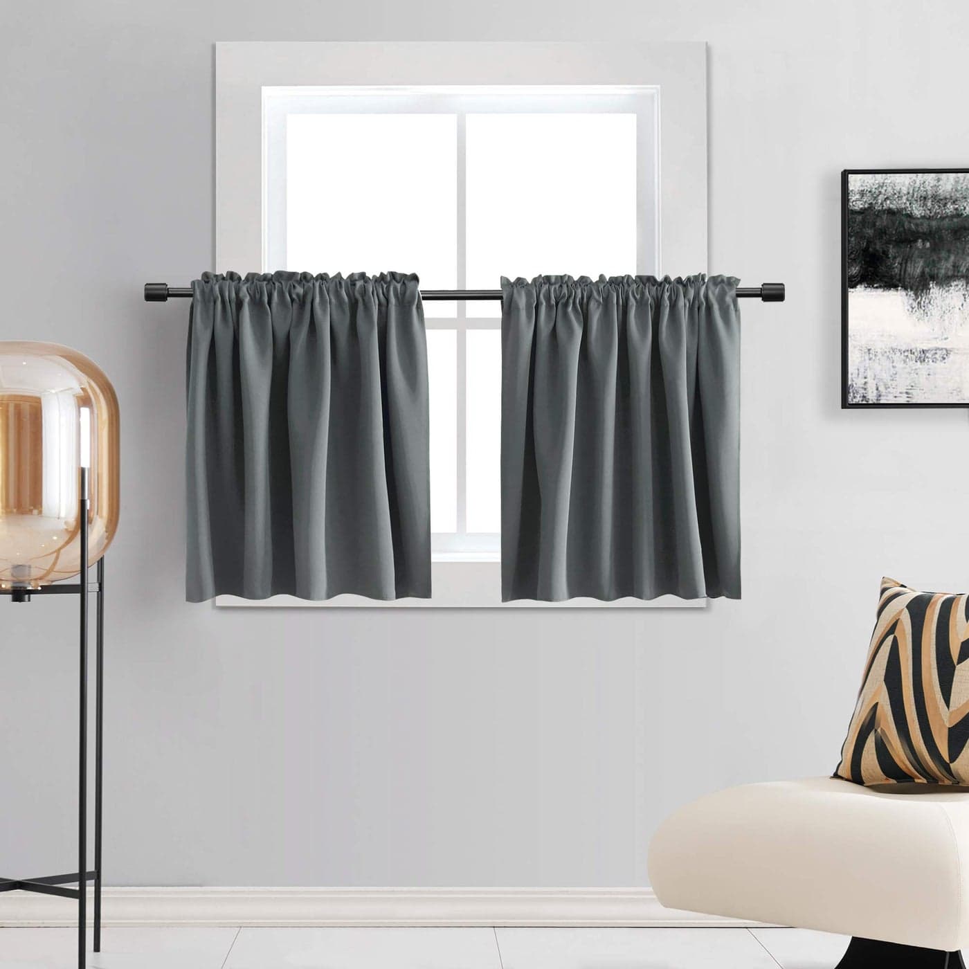 DONREN 30 Inch Length Gray Short Curtains for Bathroom 2 Pack Blackout Thermal Insulating Small Curtain Tiers for Kids Room with Rod Pocket TopMedium GreyW 42 by L 30 Inches