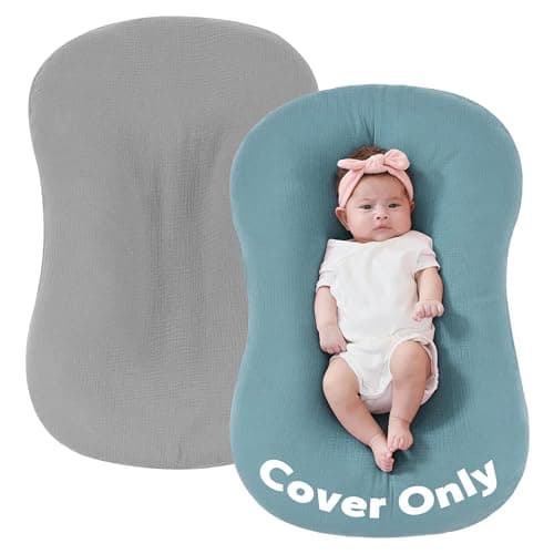 FUNUPUP Muslin Baby Lounger Cover Only Compatible with Snuggle Me Lounger, Infant Lounger Pillow Cover for Newborn, Removable Newborn Lounger Cover for Boys and Girls, Only Cover, Grey & Blue