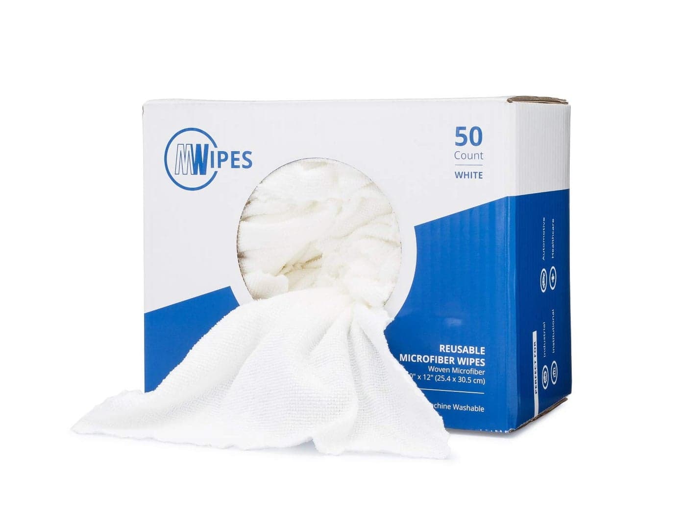 Microfiber Rags in A Box 50 Count Mwipes 10 x 12 Reusable Wipes for Cleaning Edgeless Terry Towels Shop Rags Wash Dust Disposable House Small Cleaning Cloths White