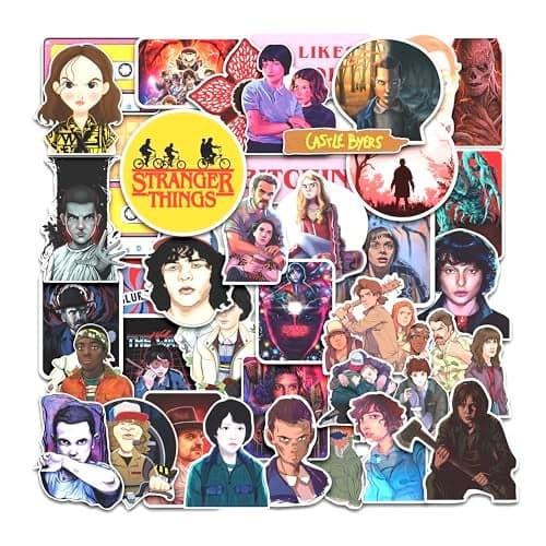 FlyBuyHub Aesthetic Vinyl Journal Stickers for Phone Case, Laptop, Notebook, Dairy, Water Bottle, School Bag, Etc Self-Adhesive Set of 50 Glossy and Waterproof Stickers (Stranger Things)