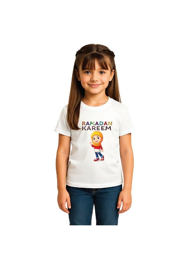 Ramadan Printed Design Round Neck Cotton Girl Kids Tshirt — 4 YEARS