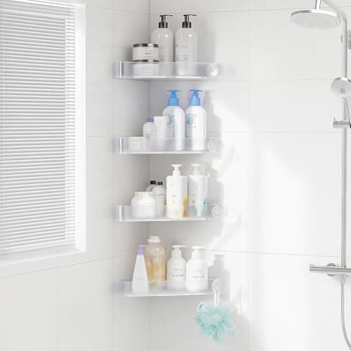 Sotfamily Plastic Shower Caddy Corner for 90 Only 4 Pack Adhesive Corner Shower Shelves for Bathroom Organizers and Storage Frosted Clear
