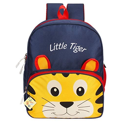 Frantic Kids Cartoon Animal Travelling School Bag Soft Plush Velvet Standard 2 Compartment Backpack Baby Girls Boys For 2 To 5 Years Boys/Girls Nursery, Picnic,Preschool (Blue Little Tiger) Medium