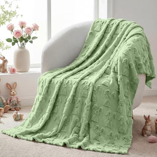 Tudomro Bunny Throw Blanket 50x60 Inch 3D Embroidered Bunny Throws Cozy Soft Rabbit Blanket for Sofa Couch Bed Sofa Home Decor Birthday Gifts1 PackGreen