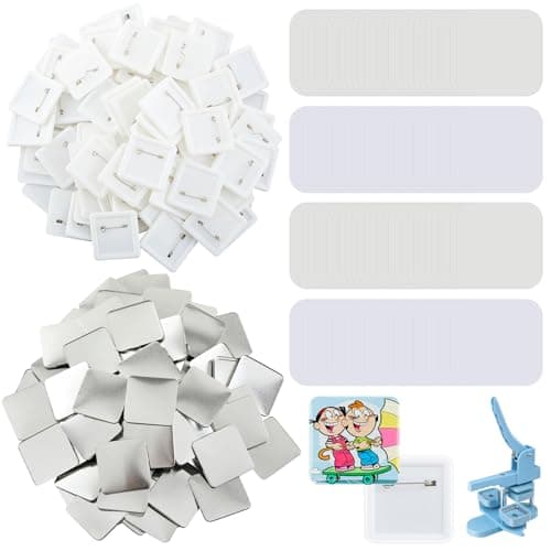 Wavwavw 100 Set 2'' x 2'' Square Pin Button Making Supplies for Square Button Maker DIY Pin Badge Parts Refill(Clear)