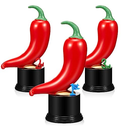 Yinkin 3 Pcs Chili Cook Off Trophies Chili Cook Off Prizes Medals Awards Decorations Salsa Contest Pepper Trophy for Winner Cooking Event Competition Gifts 1st Gold 2nd Silver 3rd BronzeCute