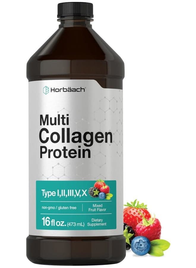 Horbaach Multi Collagen Protein 16 fl oz | Fruit Flavor | Liquid Collagen Peptides | Types I, II, III, V, X | Non-GMO & Gluten Free Supplement