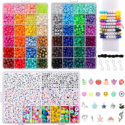 Song Xi 3500pcs Pony Beads for Friendship Bracelet Kit, 48 Colors Bracelet Making Kit Included Kandi Beads Set, Letter Beads, Number Beads, Plastic Rainbow Bead Bulk for Craft DIY