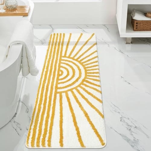 Uphome Bathroom Runner Rug Colorful Abstract Leaves Long Bath Mat Non Slip Water Absorbent Boho Bath Rug Soft Microfiber Machine Washable Floor Mats for Bath Tub Shower Sink, 20x59 inch