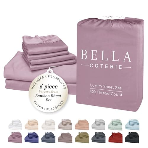 Bella Coterie 6 Piece Luxury Bamboo Viscose King Size Sheet Set 100 Organically Grown Cooling for Hot Sleepers 18 Deep Pocket Soft Hypoallergenic 4 Pillowcases Lilac