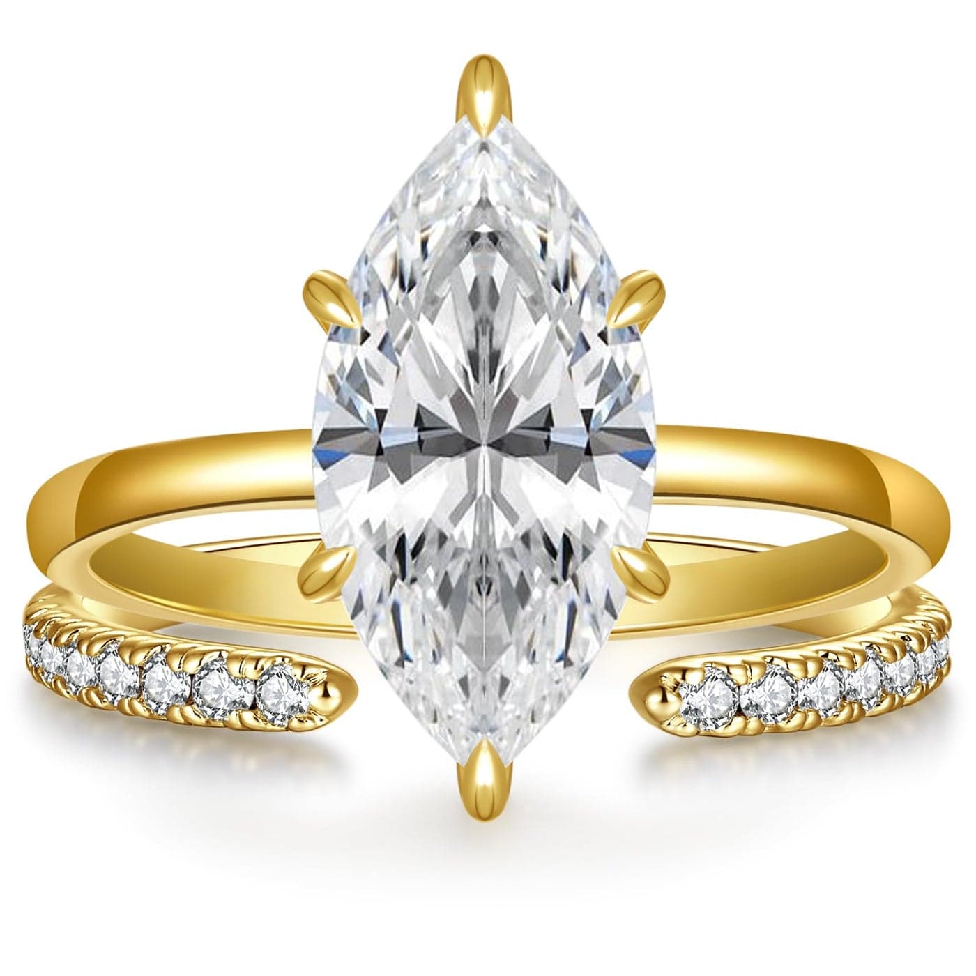 AVECON 35CT Marquise Cut Engagement Ring Set for Women Wedding Promise Cubic Zirconia Band 14K Gold Plated Stackable Adjustable Bridal Half Eternity Open Rings Size 9