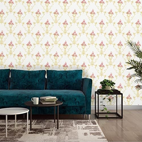 Asian Paints Beige White Pink Smoke Rose Motifs |Non-Adhesive Wallpapers - FE2151| Luxurious & Attractive Wallcovering for Home |Dimensions-(53cm x 950cm)| (54 sq. ft. per roll)