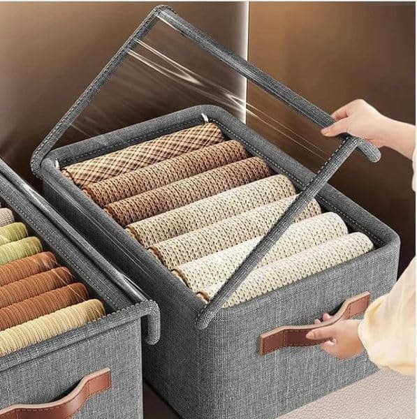 KRLZ Fabric Foldable Storage Box With Lids Large Capacity Organizer Bin Collapsible Closet Organizer For Clothes Sheets Toys Books Rectangular Multicolor