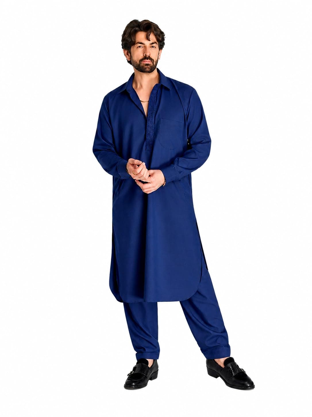 SOJANYA (Since 1958 Men's Navy Blue Cotton Blend Pathani Kurta & Salwar Set Size XXL