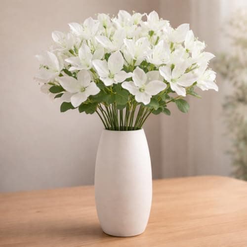 SATYAM KRAFT 6 Pcs Artificial Bougainvillea Paperflower Glabra Fake Plants for Vase Decoration, Wedding & Festive | Faux Flowers for Home Decor, Living Room, Office & Room Decorative Items (White)