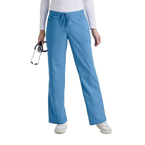Grey’s Anatomy by BARCO Classic Riley Scrub Pant for Women – Ciel Blue, 5-Pocket Mid-Rise Flared Leg Bottoms with Natural Stretch, Soil Release Fabric, and Super-Soft Finish – XXL, Petite Fit