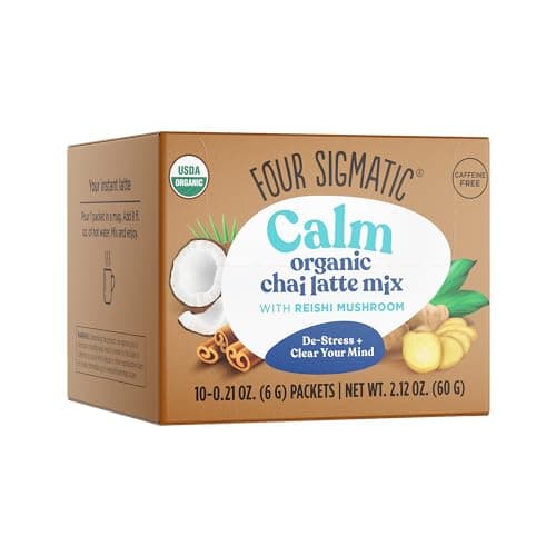 Chai Latte by Four Sigmatic Organic Instant Chai Latte with Turkey Tail Reishi Mushrooms Coconut Milk Powder Supports Gut Digestion Health Decaf No Dairy GlutenFree 10 Count