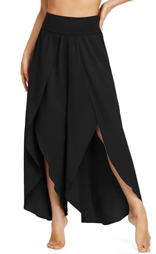 IUGA Flowy Pants for Women Wide Leg High Waisted Palazzo Boho Beach Harem Pants for Casual Dance Summer Black