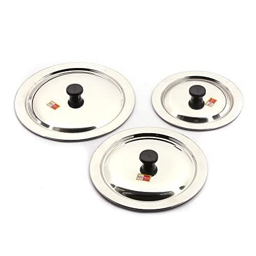 KCL Stainless Steel Ciba Tope Lids/Cover/Handi/Kadai/Saucepan With Nob - Set of 3 - Diameter 24cm, 27cm, 29cm