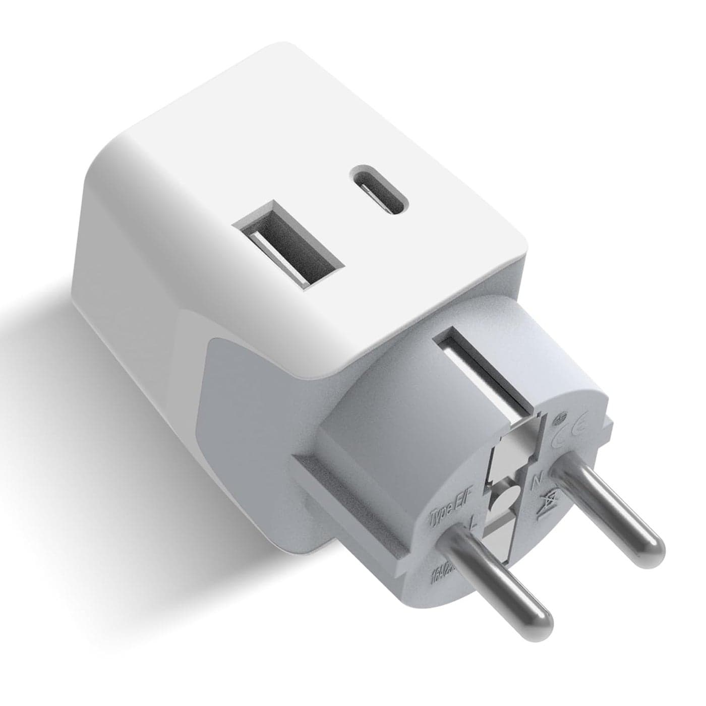 Ceptics Travel Adapter India to European Plug Adapter 3 in 1 Plug Adapter Germany France Schuko Adapter with 1 USB 1 USBC Type EF Europe Travel Adapter for Laptops Phones CE RoHS White 1pc