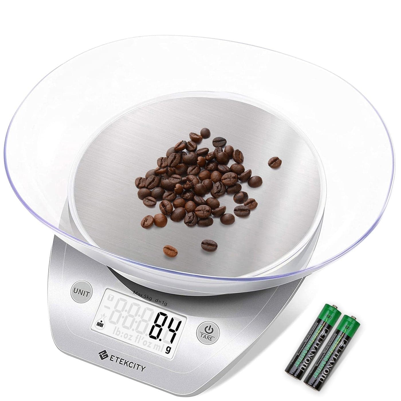 Etekcity 01g Food Kitchen Scale Bowl Digital Grams and Ounces for Weight Loss Dieting Baking Cooking and Meal Prep 11lb5kg Stainless Steel Silver