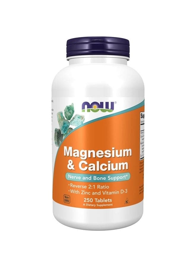 Supplements, Magnesium & Calcium, With Zinc and Vitamin D-3, Nerve and Bone Support*, 250 Tablets