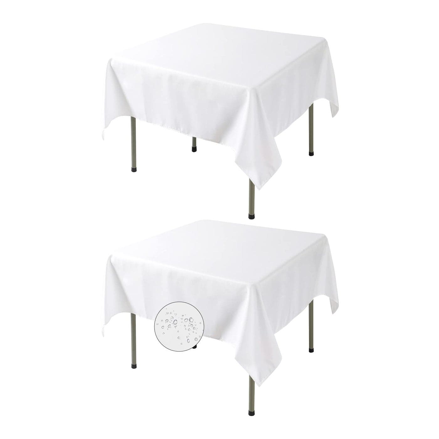 Fokitut 2 Pack Waterproof Square Tablecloth 70x70 Inch Stain Resistant and Wrinkle Polyester Table Cloth Fabric Table Cover for Kitchen Dining Wedding Party Holiday DinnerWhite