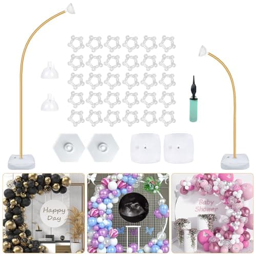 DEYIXUN Gold Balloon Arch Stand Kit 93ft 6ft Free Bending Soft Balloon Flower Backdrop Stands Set with Water Base for Birthday Party Decorations Baby Shower Wedding Graduation Balloons Decor